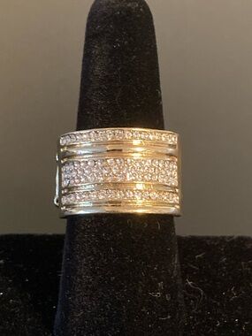 paparazzi Gold-Tone Pave Wide Band Ring with Sparkling Crystals